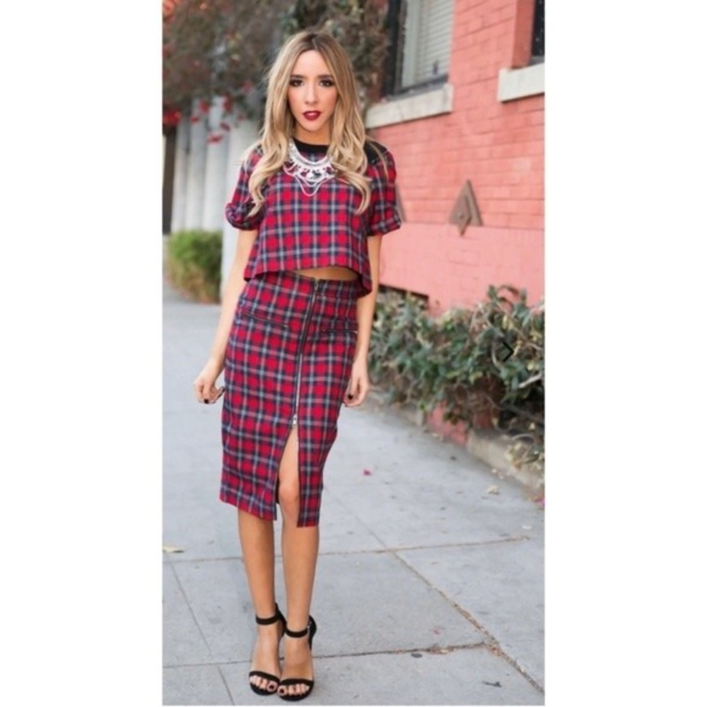 Tartan Plaid Pencil Holiday Midi Skirt